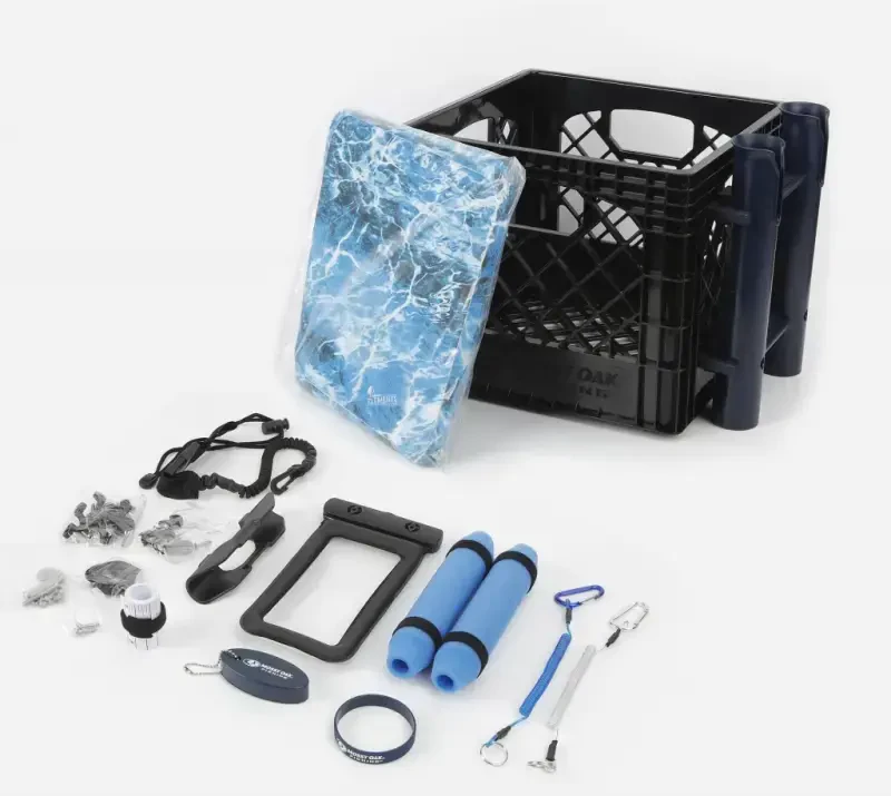 Mossy Oak 24 Piece Kayak Storage Crate with Dry Bag, Fishing Accessories Kit and Rod Holder Milk Crate Blue - 3