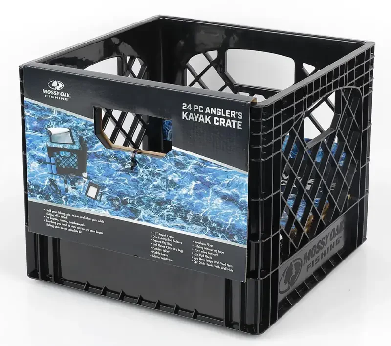 Mossy Oak 24 Piece Kayak Storage Crate with Dry Bag, Fishing Accessories Kit and Rod Holder Milk Crate Blue - 7