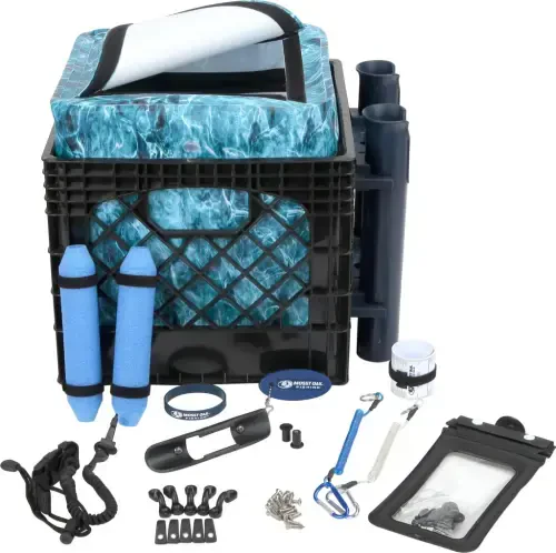 Mossy Oak 24 Piece Kayak Storage Crate with Dry Bag, Fishing Accessories Kit and Rod Holder Milk Crate Blue - 9