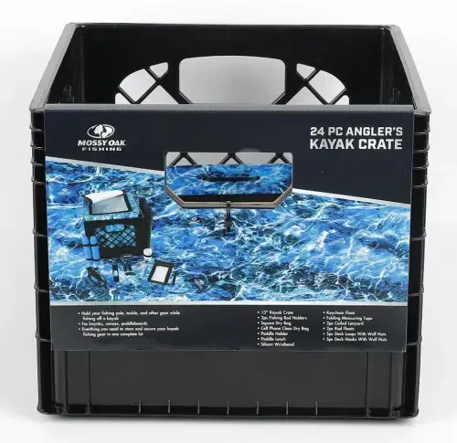 Mossy Oak 24 Piece Kayak Storage Crate with Dry Bag, Fishing Accessories Kit and Rod Holder Milk Crate Blue - 10