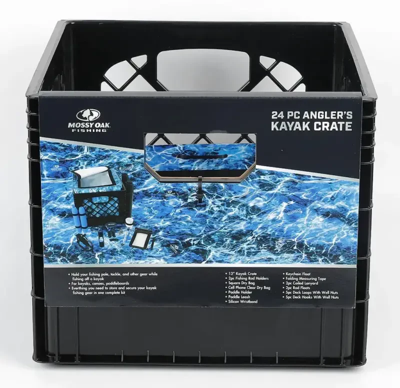 Mossy Oak 24 Piece Kayak Storage Crate with Dry Bag, Fishing Accessories Kit and Rod Holder Milk Crate Blue - 10