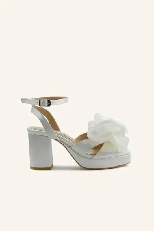 Mother-of-Pearl Satin Lily Heeled Bridal Shoes - MARCATELLI