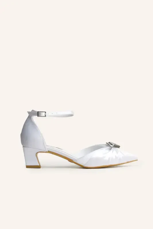 Mother-of-Pearl Satin Olivia Mini Heel Bridal Shoes - MARCATELLI
