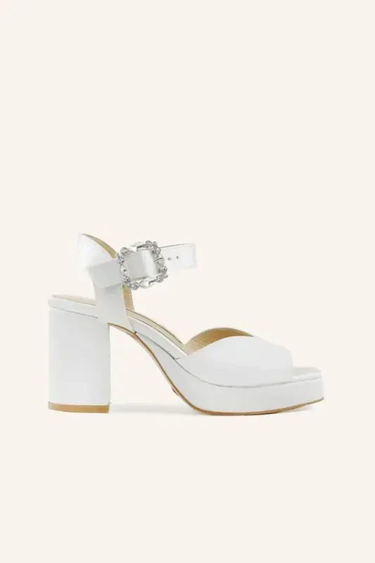 Mother-of-Pearl Satin So Vera Mini Heel Wedding Shoe - MARCATELLI