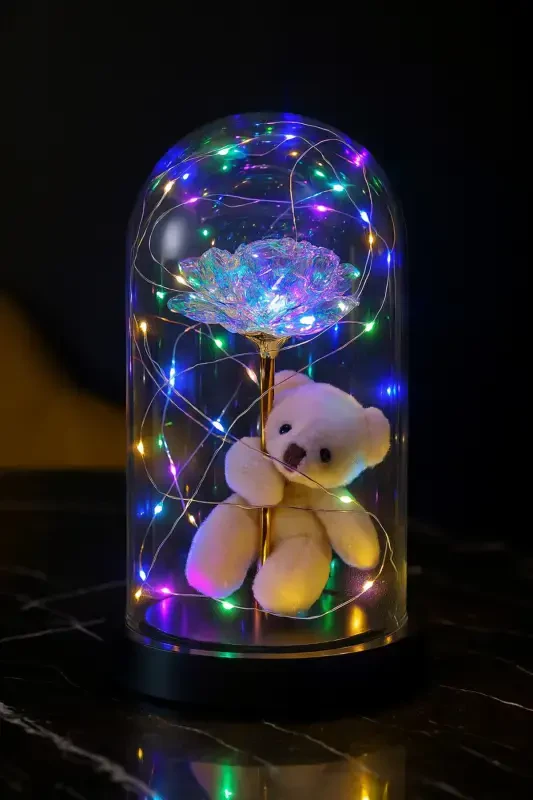 Mother's Day Gift Box with LED Eternal Rose and Teddy Bear, Birthday Gift for Loved Ones - 1