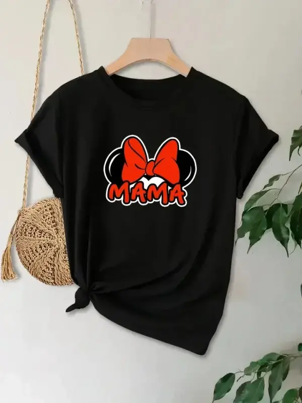 Mother's Day Gift Mom Themed Printed Oversize Crew Neck T-Shirt - Black - 4