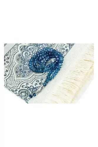 Mother's Day Special Boxed Set Prayer Rug Cover Rosary Navy Blue - İHVAN (1)