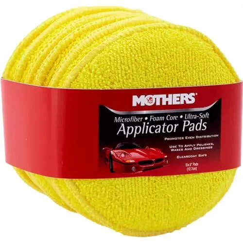Mothers Microfiber Polishing Pad and Cleaning Pads for Car Detailing, 5 Inch Diameter, Yellow, 6 Pack - 1