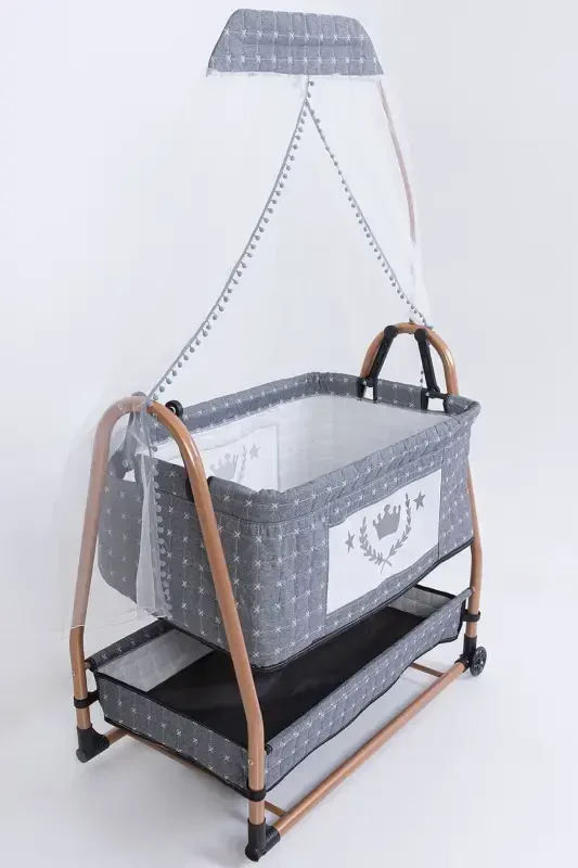 Mother's Side Basket Bassinet Wheeled Luxury Crib-Gray - COZIBO