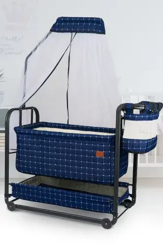 Mother's Side Rockable Baby Cradle Portable Hammock Basket Bassinet Sapphire-Navy Blue - 1
