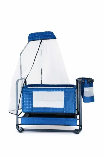 Mother's Side Rockable Baby Cradle Portable Hammock Basket Bassinet Sapphire-Navy Blue - BEBELOVV (1)