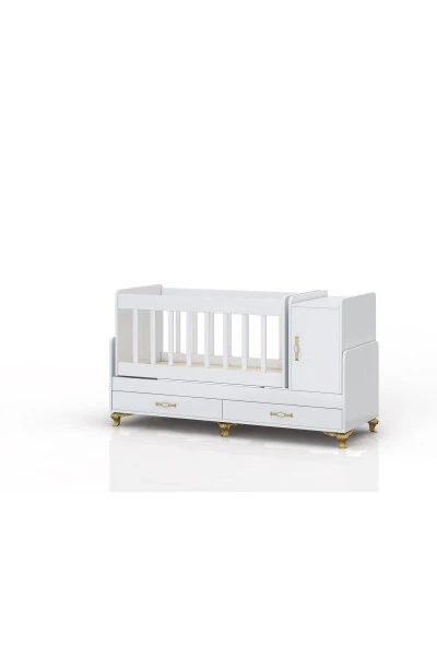 Mother's Side, Rocking, Growing Baby Cradle, with Mattress, Cover, Drawer 60 x 120 Gold - TEMOSAN (1)