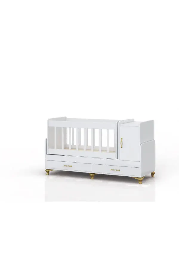 Mother's Side, Rocking, Growing Baby Cradle, with Mattress, Cover, Drawer 60 x 120 Gold - 2