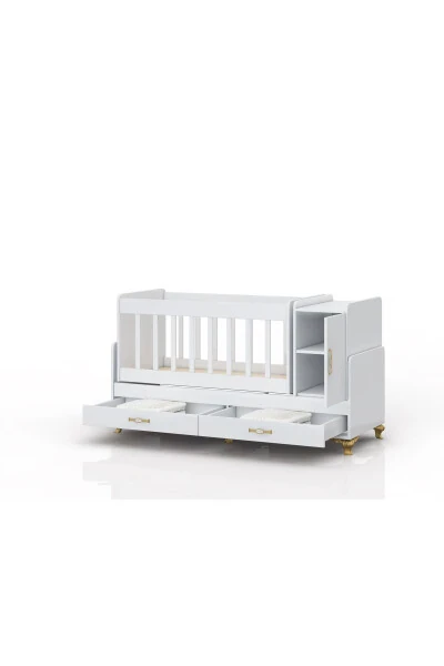 Mother's Side, Rocking, Growing Baby Cradle, with Mattress, Cover, Drawer 60 x 120 Gold - 3