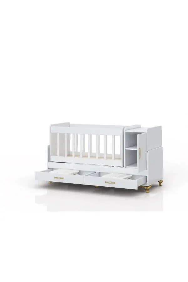 Mother's Side, Rocking, Growing Baby Cradle, with Mattress, Cover, Drawer 60 x 120 Gold - 3