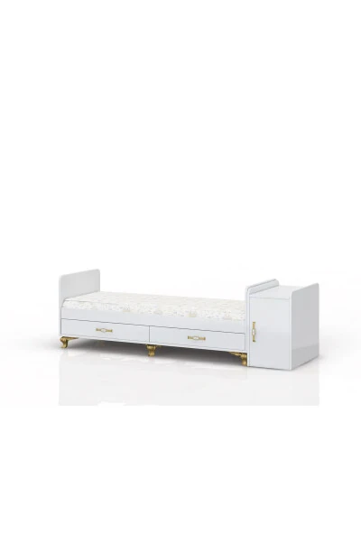 Mother's Side, Rocking, Growing Baby Cradle, with Mattress, Cover, Drawer 60 x 120 Gold - 4