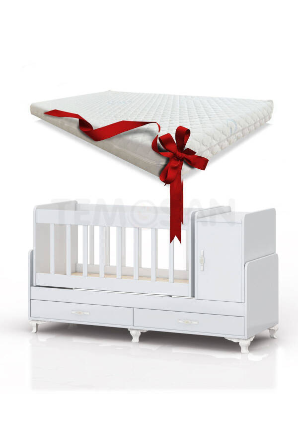 Mother's Side, Rocking, Growing Baby Cradle, with Mattress, Lid, Drawer 60 x 120 White - 1