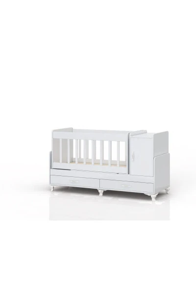 Mother's Side, Rocking, Growing Baby Cradle, with Mattress, Lid, Drawer 60 x 120 White - TEMOSAN (1)