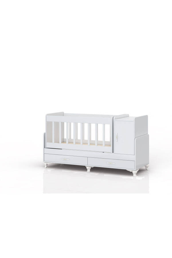 Mother's Side, Rocking, Growing Baby Cradle, with Mattress, Lid, Drawer 60 x 120 White - 2