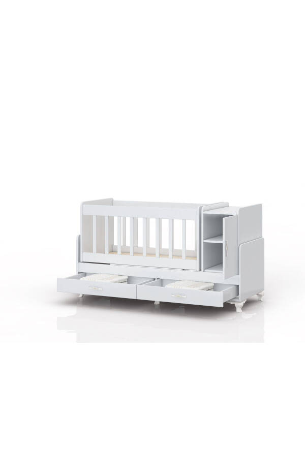 Mother's Side, Rocking, Growing Baby Cradle, with Mattress, Lid, Drawer 60 x 120 White - 3
