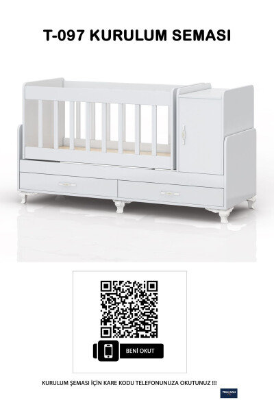 Mother's Side, Rocking, Growing Baby Cradle, with Mattress, Lid, Drawer 60 x 120 White - 6