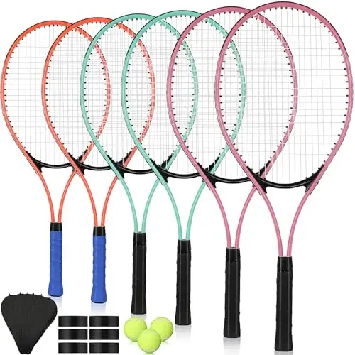 Motionchic 6 Pcs Tennis Rackets for Adult Recreational 6 Players 27'' Tennis Racket Set with 3 Balls Lightweight Tennis Rackets for Tennis Training Beginner with Overgrip and Bag - MOTIONCHIC