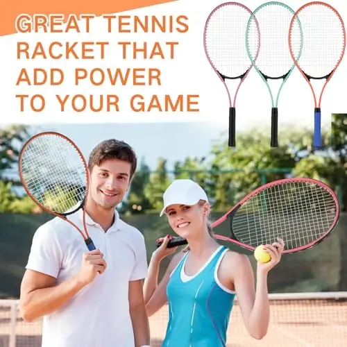 Motionchic 6 Pcs Tennis Rackets for Adult Recreational 6 Players 27'' Tennis Racket Set with 3 Balls Lightweight Tennis Rackets for Tennis Training Beginner with Overgrip and Bag - 1