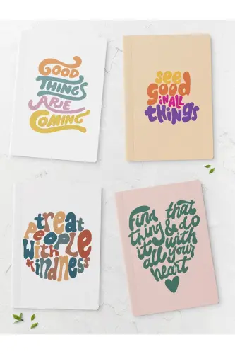 Motivating Unlined Notebook Set - 4 Pieces - 14cm*20cm - 64 Pages-Colorful VIII 
