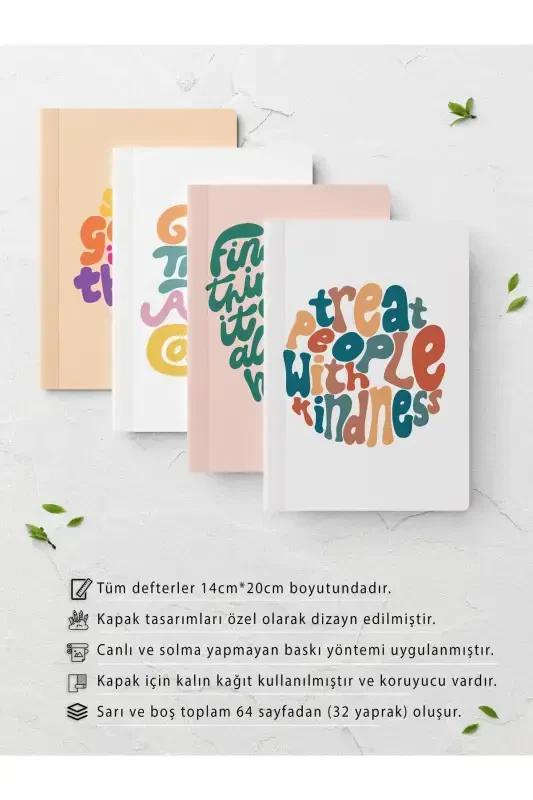 Motive Eduvchi Chizg'isiz Daftar Seti - 4 Adet - 14cm*20cm - 64 Sahifa-Rangli VIII - 2