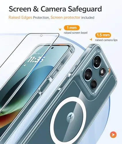 FNTCASE for Moto G Play 2026 / G 2026 / G 2025 Phone Case, Screen Protector | Anti Yellowing Magnetic Back, 14FT Military Grade Drop Protection, Shockproof Protective Phone Cover, Transparent - 4