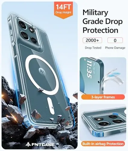 FNTCASE for Moto G Play 2026 / G 2026 / G 2025 Phone Case, Screen Protector | Anti Yellowing Magnetic Back, 14FT Military Grade Drop Protection, Shockproof Protective Phone Cover, Transparent - 5