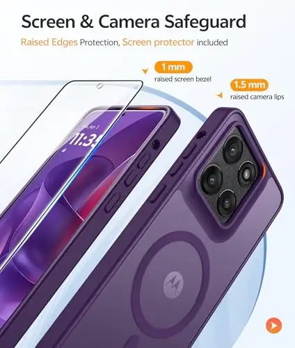 FNTCASE for Moto G Stylus 2026/2025 Case, Fit for Magsafe, Screen Protector | Translucent Matte Magnetic Back, 14FT Military Grade Drop Protection, Shockproof Protective Phone Cover, Purple - 4