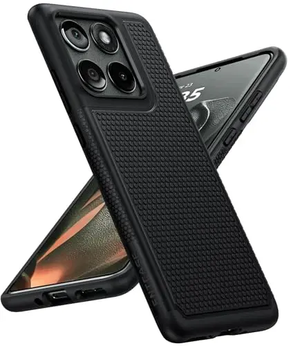 FNTCASE for Motorola Edge 2025 Case: Moto Edge 2025 Case 14ft Military Grade Drop Protection Anti-Slip Sweat-Resistant Matte Textured Dual Layer Daily Cover - 6.7inch (Black) - 1