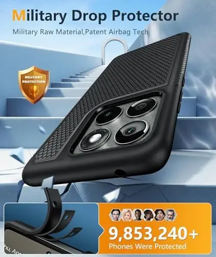 FNTCASE for Motorola Edge 2025 Case: Moto Edge 2025 Case 14ft Military Grade Drop Protection Anti-Slip Sweat-Resistant Matte Textured Dual Layer Daily Cover - 6.7inch (Black) - 4