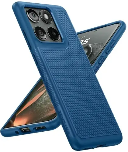 FNTCASE for Motorola Edge 2025 Case: Dual Layer Protective Lightweight Duty Cell Phone Cover Shockproof Rugged with Non Slip Textured Back - Military Protection Bumper Tough - 6.7inch (Blue) - 1