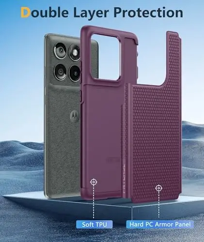 FNTCASE for Motorola Edge 2025 Case: Dual Layer Protective Lightweight Duty Cell Phone Cover Shockproof Rugged with Non Slip Textured Back - Military Protection Bumper Tough - 6.7inch (Burgundy) - 3