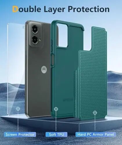 FNTCASE for Motorola Moto G-5G-2024 Case: Dual Layer Heavy Duty Cell Phone Protective Cover Shockproof Rugged with Non-Slip Textured - Military Drop Protection Bumper Tough Case (Green) 