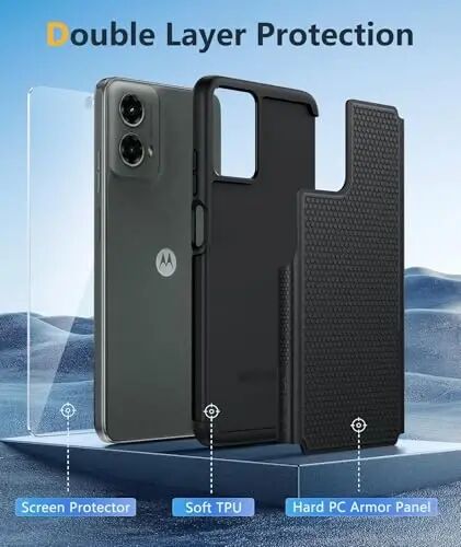 FNTCASE for Motorola Moto G-5G-2024 Case: Dual Layer Heavy Duty Cell Phone Protective Cover Shockproof Rugged with Non-Slip Textured - Military Drop Protection Bumper Tough Case (Black) 