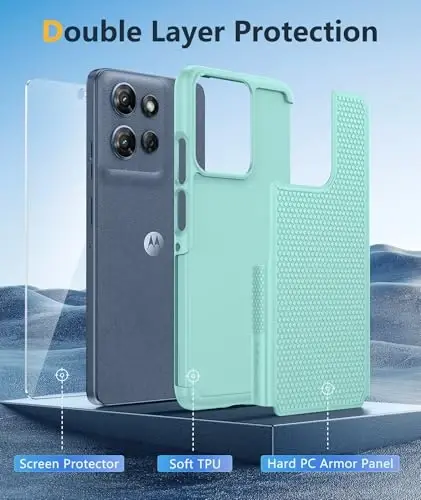 FNTCASE for Moto G 2026/2025 Case: Moto G Play 2026/Moto G Power 2025 Case Dual Layer Military Grade Protective Cell Phone Cover with Screen Protector Heavy Duty Shockproof Rugged Non Slip, Mint Green - 3