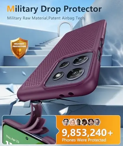 FNTCASE for Moto G-Power 2025 Case: Motorola G Power 2025 Case 14FT Military Grade Drop Protection with Screen Protector Shockproof Anti-Slip Rugged Matte Dual Layer Daily Cover 6.8 Inch (Burgundy) - 4