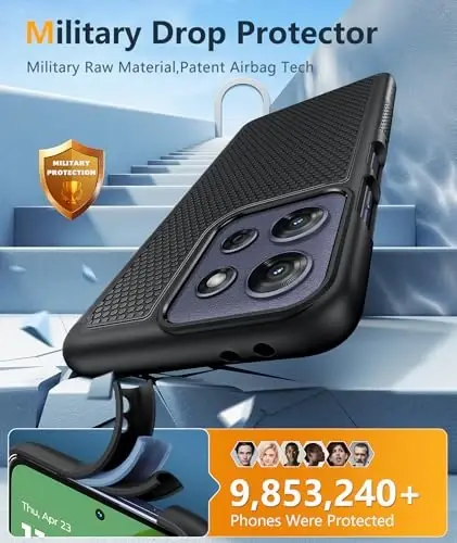 FNTCASE for Moto G-Power 2025 Case: Motorola G Power 2025 Case 14FT Military Grade Drop Protection with Screen Protector Shockproof Anti-Slip Rugged Matte Dual Layer Daily Cover 6.8 Inch (Black) - 4