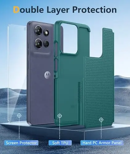 FNTCASE for Moto G-Power 2025 Case: Motorola G Power 2025 Case 14FT Military Grade Drop Protection with Screen Protector Shockproof Anti-Slip Rugged Matte Dual Layer Daily Cover 6.8 Inch (Green) - 3