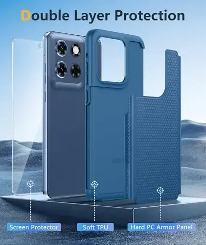 FNTCASE for Moto G-Stylus 2025 Case: Dual Layer Military Grade Protective Heavy Duty Cell Phone Cover with Screen Protector Shockproof Rugged with Non Slip Textured - 6.7 inch (Blue) - 3