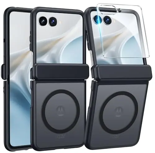 FNTCASE for Motorola Razr 2026/2025 Case, Fit for Magsafe, Hinge Protection | Screen Protector, Translucent Matte Magnetic Back, 18FT Military Grade Drop Proof, Protective Phone Cover, Black 