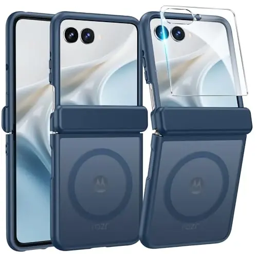 FNTCASE for Motorola Razr 2026/2025 Case, Fit for Magsafe, Hinge Protection | Screen Protector, Translucent Matte Magnetic Back, 18FT Military Grade Drop Proof, Protective Phone Cover, Blue 