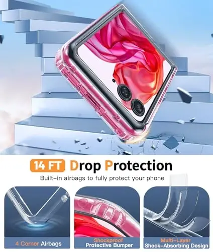 Motorola Razr Plus 2025/2024 uchun FNTCASE g'ilofi: Moto Razr Plus 2025/2024 uchun shaffof, zarbaga chidamli, tirnalishga qarshi telefon g'ilofi, yupqa, buklanadigan TPU, harbiy darajadagi qattiq himoya, mustahkam kristalli g'ilof - 4