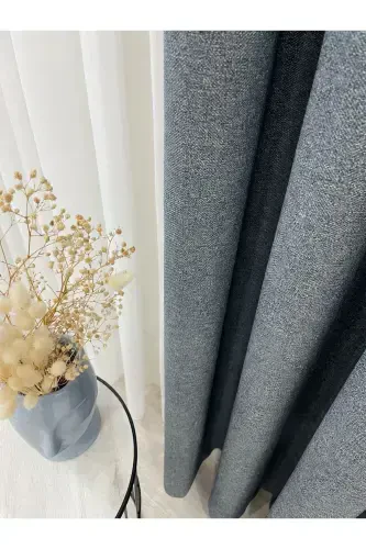 Mottled Grey Linen Look 1/3 Dense Pleated Curtain - Mottled Grey - 2