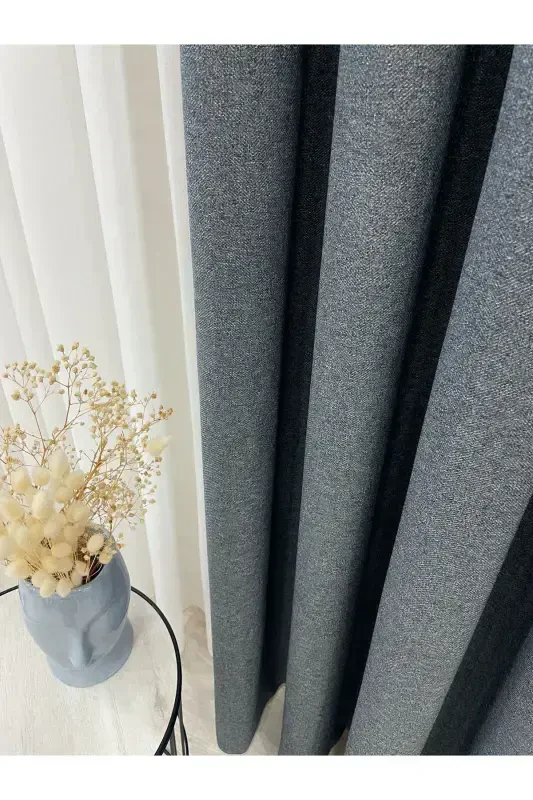 Mottled Grey Linen Look 1/3 Dense Pleated Curtain - Mottled Grey - 3