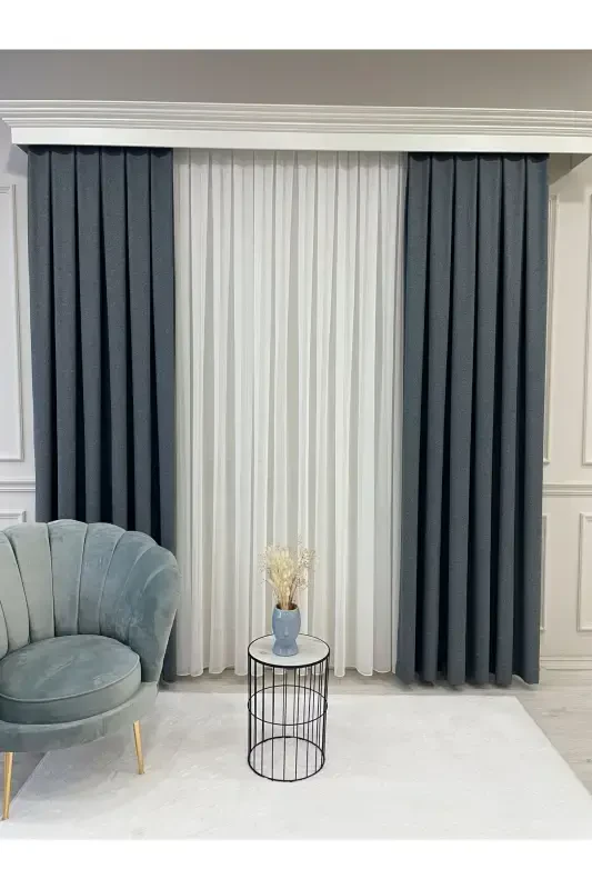 Mottled Grey Linen Look 1/3 Dense Pleated Curtain - Mottled Grey - 4