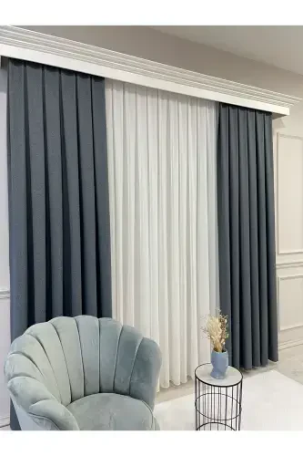 Mottled Grey Linen Look 1/3 Dense Pleated Curtain - Mottled Grey - 6